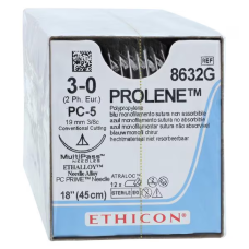 Хирургическая нить Ethicon Пролен (Prolene) 3/0, длина 45 см, П-режущая игла 19 мм 8632G