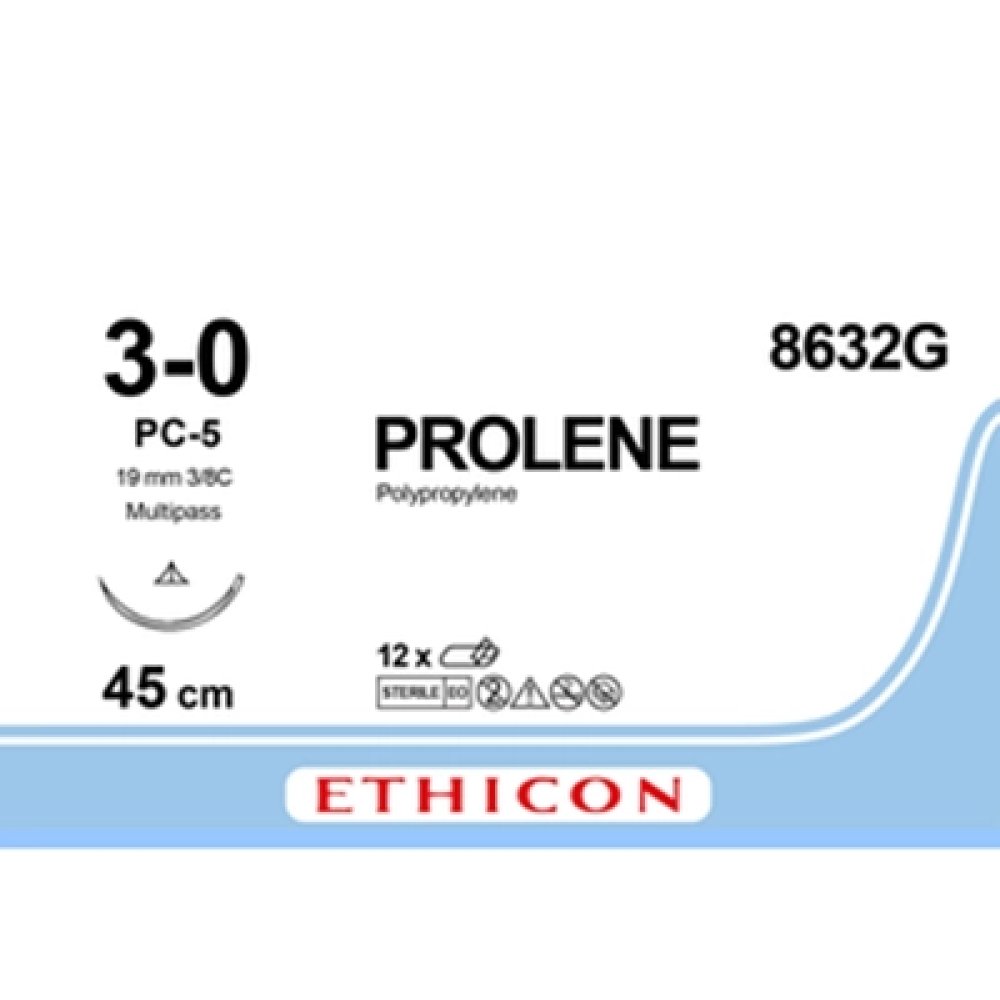 Хірургічна нитка Ethicon Пролен (Prolene) 3/0, довжина 45 см, П-ріжуча голка 19 мм 8632G