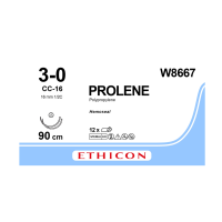 Хірургічна нитка Ethicon Пролен (Prolene) 3/0, довжина 90 см, 2 кол-ріж. голки 16 мм, W8667