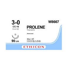 Хирургическая нить Ethicon Пролен (Prolene) 3/0, длина 90 см, 2 колюче-режущие иглы 16 мм, W8667