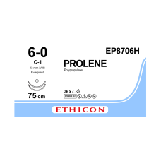 Хірургічна нитка Ethicon Пролен (Prolene) 6/0, довжина 75 см, 2 кол. голки 13 мм, EP8706H