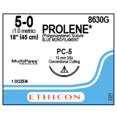 Хірургічна нитка Ethicon Пролен (Prolene) 5/0, довжина 45 см, ріж. голка 19 мм, 8630G (W8010T)