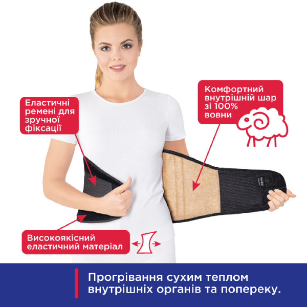 Бандаж согревающий поддерживающий шерстяной 4 ребра жесткости Торос Тип 219