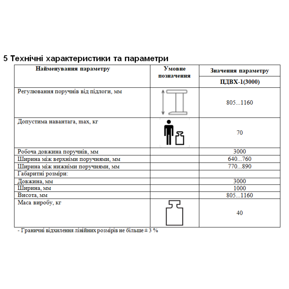 Подвійні поручні (бруси) регульовані по висоті для реабілітації 3-х метрові Ортопед ПДВХ-1 (3 000)