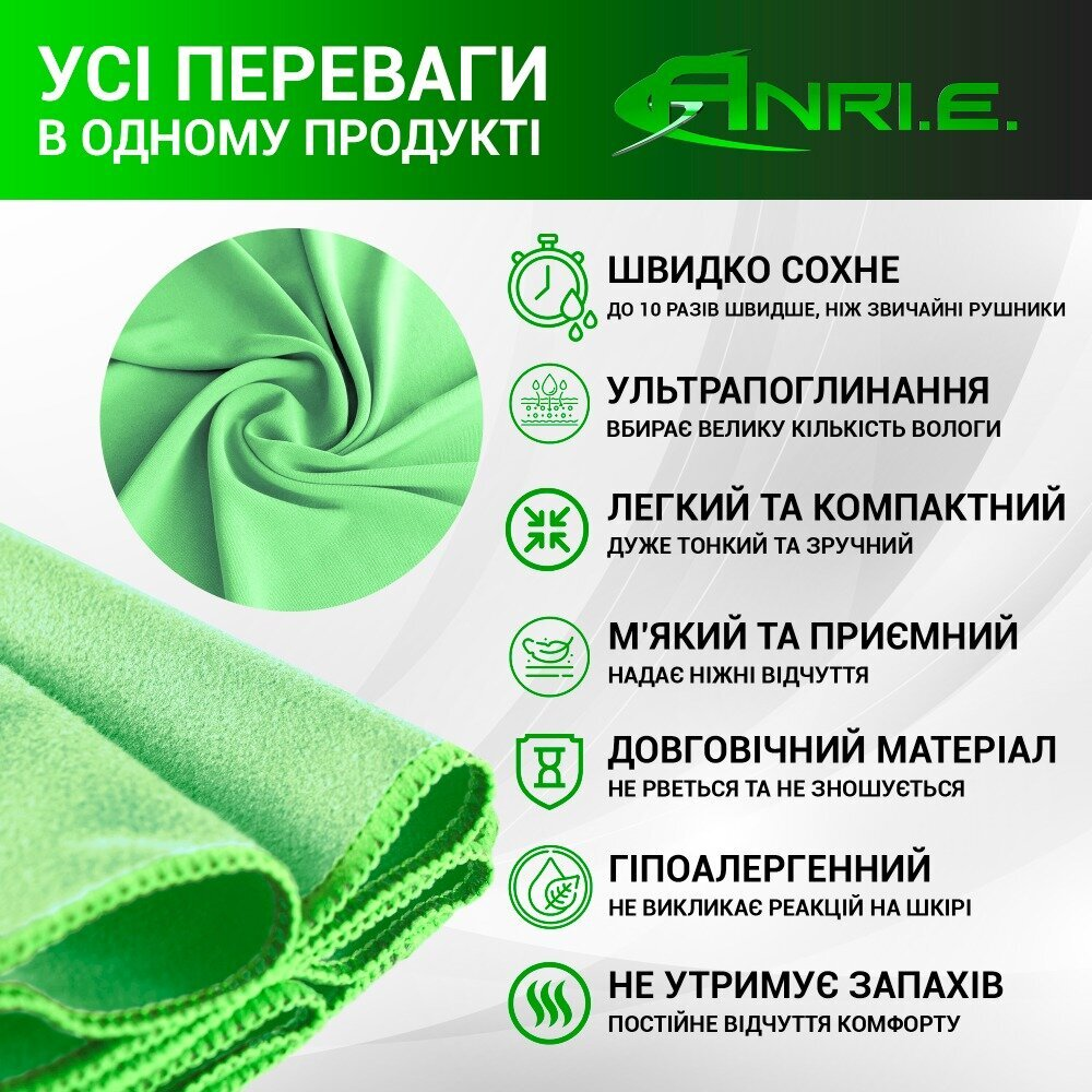 Рушник Спортивний Мікрофібра 100х50 см ANRI.E. (Салатовий)