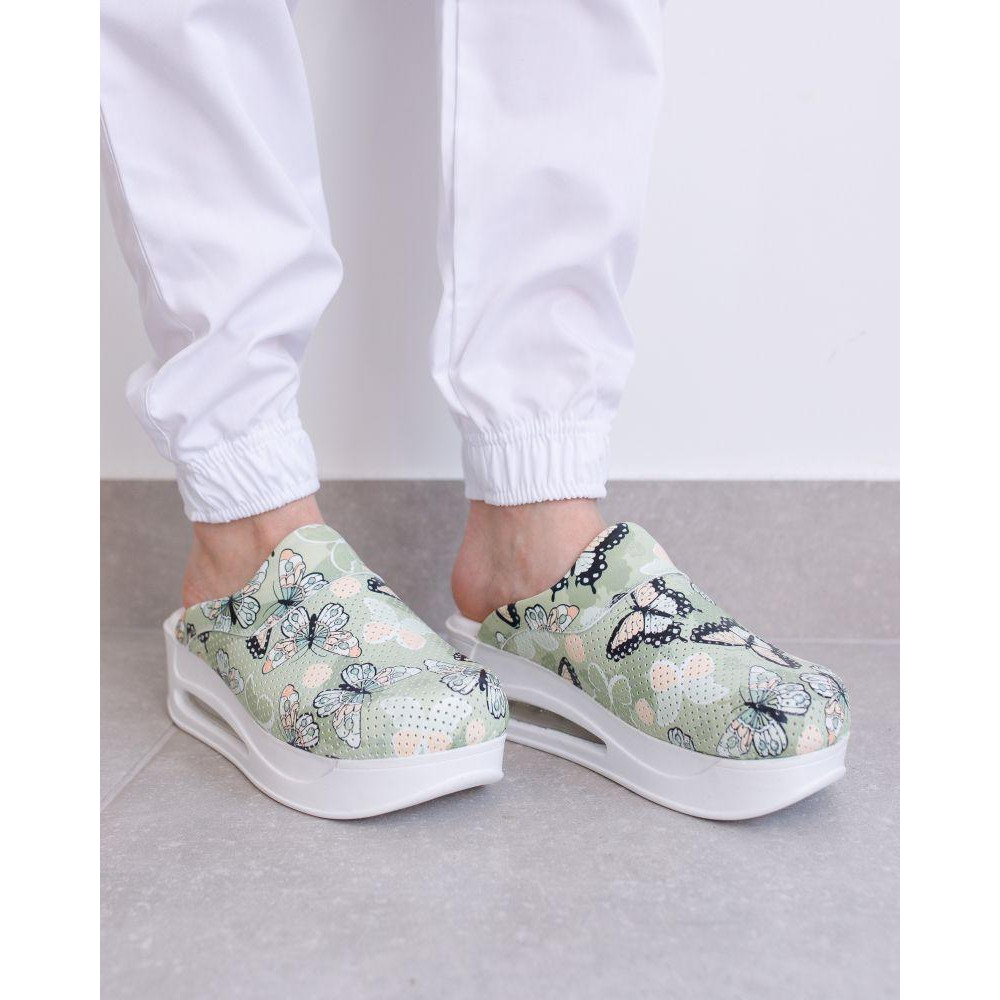 Обувь медицинская сабо Butterfly green с подошвой AirMax