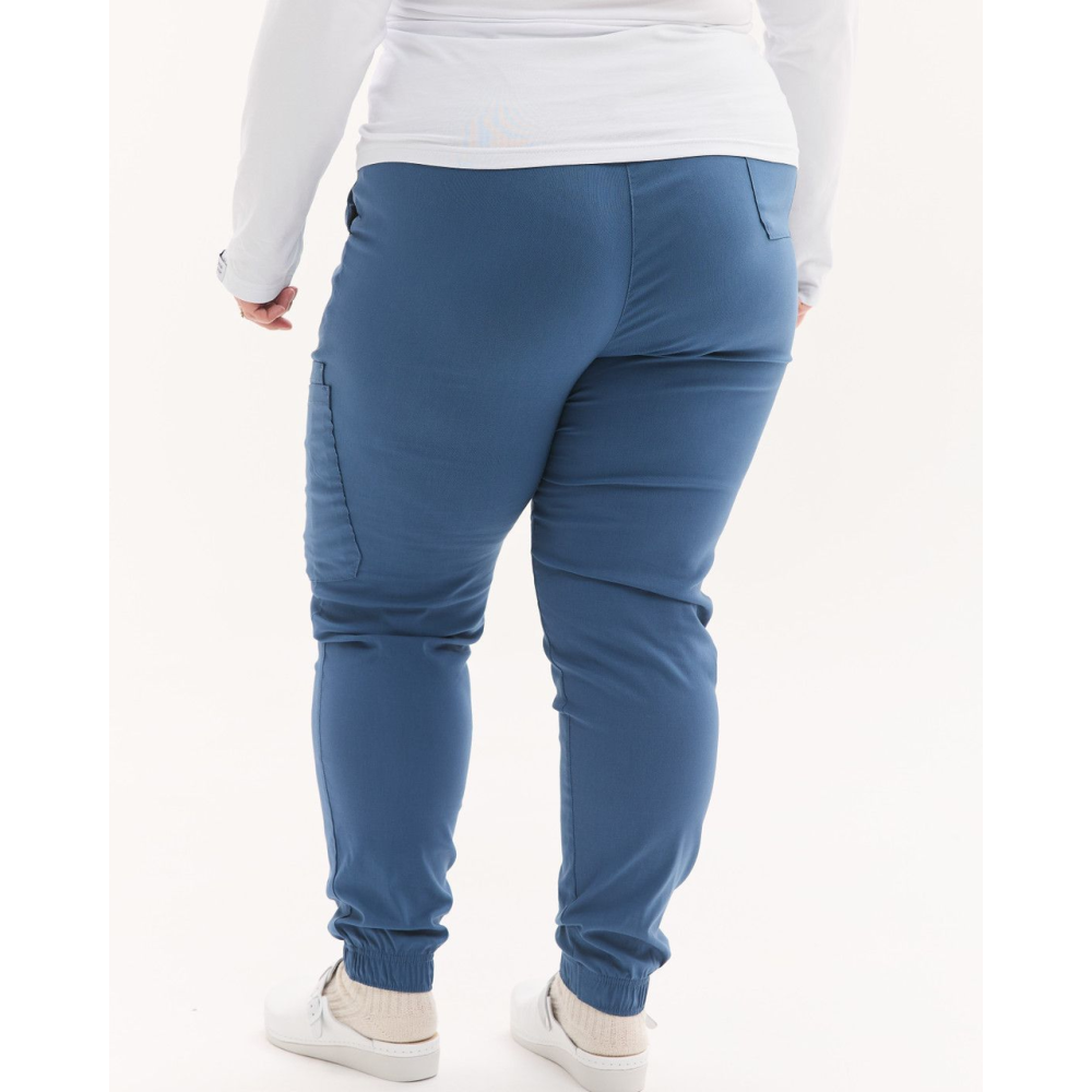 Медицинские брюки женские джоггеры стрейч синие +SIZE