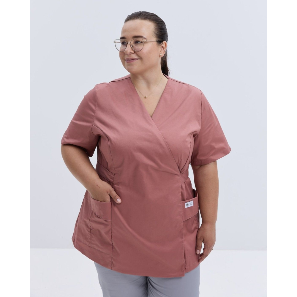 Медицинская рубашка женская Киото розово-терракотовый +SIZE