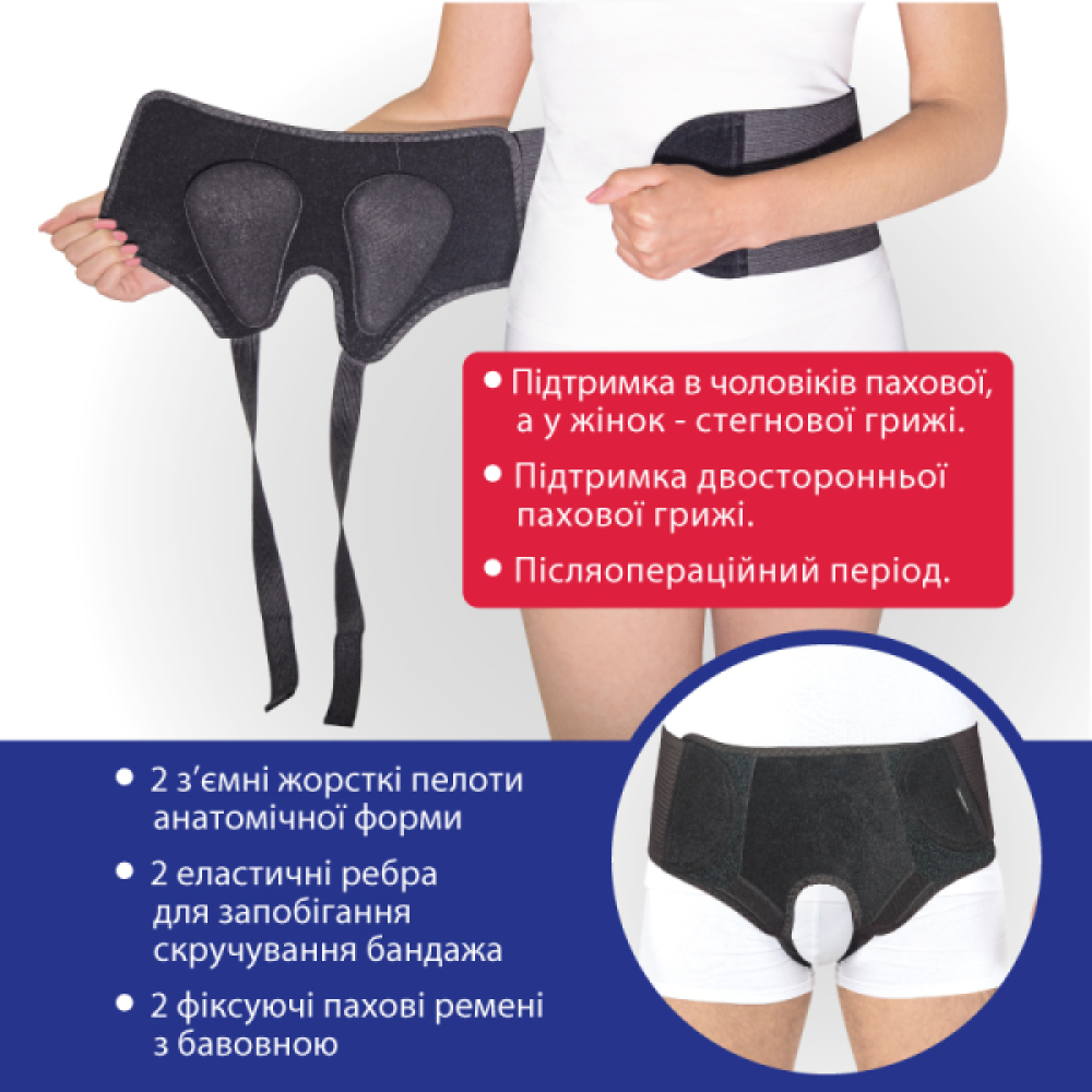 Бандаж протигрижовий паховий "Люкс" (універсальний) Торос Тип 355