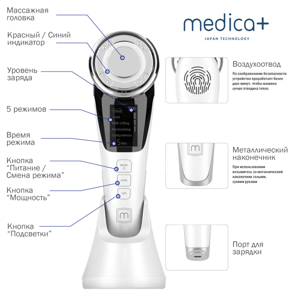 Мікрострумовий ліфтинг-масажер для обличчя Medica+ Skin Lifting 7.0 White (EMS+LED)