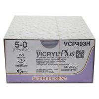 Хирургическая нить Ethicon Викрил Плюс (Vicryl Plus) 5/0, длина 45 см, обр-реж. игла 13 мм, VCP493H