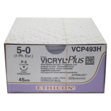 Хирургическая нить Ethicon Викрил Плюс (Vicryl Plus) 5/0, длина 45 см, обр-реж. игла 13 мм, VCP493H