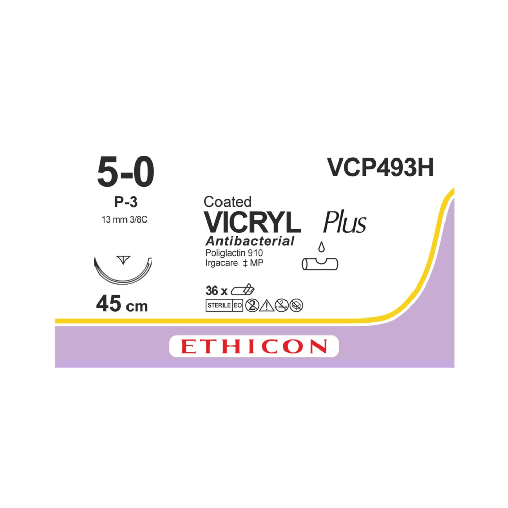Хирургическая нить Ethicon Викрил Плюс (Vicryl Plus) 5/0, длина 45 см, обр-реж. игла 13 мм, VCP493H