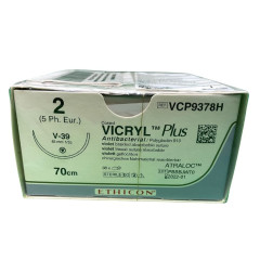 Хірургічна нитка Ethicon Вікріл Плюс (Vicryl Plus) 2, довжина 70 см, кол-ріж. голка 45 мм, VCP9378H