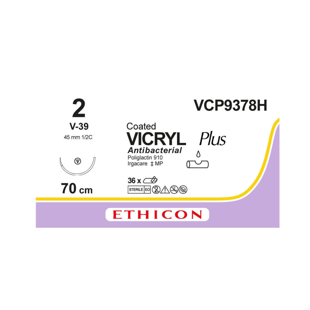 Хирургическая нить Ethicon Викрил Плюс (Vicryl Plus) 2, длина 70 см, кол.-реж. игла 45 мм, VCP9378H