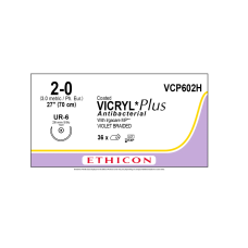 Хирургическая нить Ethicon Викрил Плюс (Vicryl Plus) 2/0, длина 70 см, кол. игла 26 мм, VCP602H