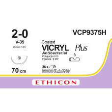 Хирургическая нить Ethicon Викрил Плюс (Vicryl Plus) 2/0, длина 70 см, кол-реж. игла 45 мм, VCP9375H
