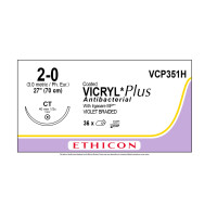 Хірургічна нитка Ethicon Вікріл Плюс (Vicryl Plus) 2/0, довжина 70 см, кол. голка 40 мм, VCP351H