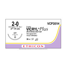 Хирургическая нить Ethicon Викрил Плюс (Vicryl Plus) 2/0, длина 70 см, кол. игла 40 мм, VCP351H