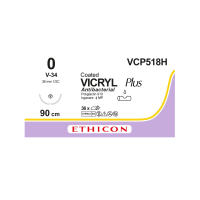 Хирургическая нить Ethicon Викрил Плюс (Vicryl Plus) 0, длина 90 см, кол-реж. игла 36 мм VCP518H