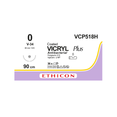 Хирургическая нить Ethicon Викрил Плюс (Vicryl Plus) 0, длина 90 см, кол-реж. игла 36 мм VCP518H