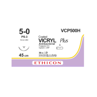 Хірургічна нитка Ethicon Вікріл Плюс (Vicryl Plus) 5/0, довжина 45 см, звор-ріж. голка 16 мм, VCP500H