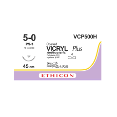 Хирургическая нить Ethicon Викрил Плюс (Vicryl Plus) 5/0, длина 45 см, обр-реж. игла 16 мм, VCP500H