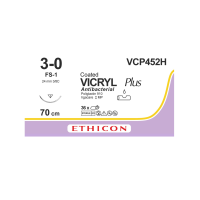 Хірургічна нитка Ethicon Вікріл Плюс (Vicryl Plus) 3/0, довжина 70 см, звор-ріж. голка 24 мм, VCP452H