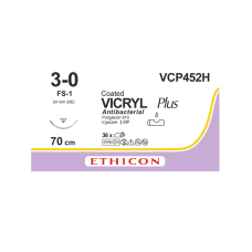 Хирургическая нить Ethicon Викрил Плюс (Vicryl Plus) 3/0, длина 70 см, обр-реж. игла 24 мм, VCP452H