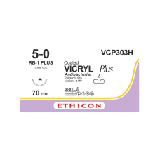 Хирургическая нить Ethicon Викрил Плюс (Vicryl Plus) 5/0, длина 70 см, кол. игла 17 мм, VCP303H