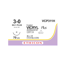 Хирургическая нить Ethicon Викрил Плюс (Vicryl Plus) 3/0, длина 70 см, кол. игла 22 мм, VCP311H
