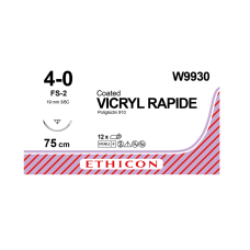 Хірургічна нитка Ethicon Вікіл Рапід (Vicryl Rapide) 4/0, довжина 75 см, звор-ріж. голка 19 мм, W9930