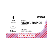 Хірургічна нитка Ethicon Вікіл Рапід (Vicryl Rapide) 1, довжина 90 см, кол-ріж. голка 36 мм, W9964