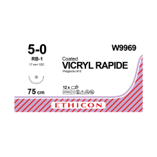 Хірургічна нитка Ethicon Вікіл Рапід (Vicryl Rapide) 5/0, довжина 75 см, кол. голка 17 мм, W9969
