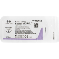 Хірургічна нитка Ethicon Вікріл (Vicryl) 4/0, довжина 75 см, ріж. голка 16 мм, W9443