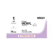 Хірургічна нитка Ethicon Вікріл (Vicryl) 1, довжина 75 см, звор-ріж. голка 40 мм, W9321