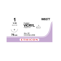 Хірургічна нитка Ethicon Вікріл (Vicryl) 1, довжина 75 см, кол-ріж. голка 45 мм, W9377