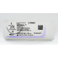 Хірургічна нитка Ethicon Вікріл (Vicryl) 1, довжина 90 см, кол. голка 48 мм, W9451