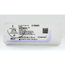 Хірургічна нитка Ethicon Вікріл (Vicryl) 1, довжина 90 см, кол. голка 48 мм, W9451