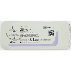 Хірургічна нитка Ethicon Вікріл (Vicryl) 1, довжина 90 см, кол. голка 40 мм, W9431