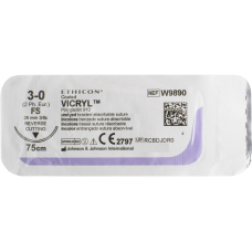 Хірургічна нитка Ethicon Вікріл (Vicryl) 3/0, довжина 75 см, звор-ріж. голка 26 мм, W9890