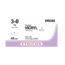 Хірургічна нитка Ethicon Вікріл (Vicryl) 3/0, довжина 45 см, звор-ріж голка 26 мм, W9388