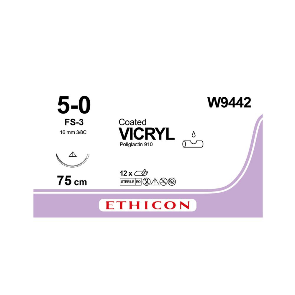 Хірургічна нитка Ethicon Вікріл (Vicryl) 5/0, довжина 75 см, звор-ріж. голка 16 мм, W9442