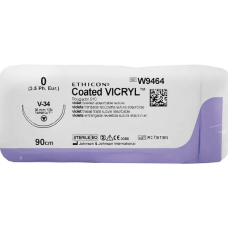 Хірургічна нитка Ethicon Вікріл (Vicryl) 0, довжина 90 см, кол-ріж. голка 36 мм, W9464