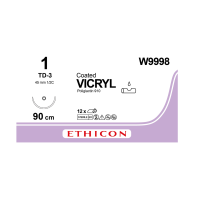 Хирургическая нить Ethicon Викрил (Vicryl) 1, длина 90 см, колющая тупоконечная игла 45 мм, W9998