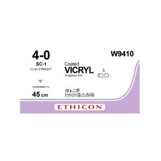 Хірургічна нитка Ethicon Вікріл (Vicryl) 4/0, довжина 45 см, ріж. голка 13 мм, W9410