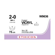 Хірургічна нитка Ethicon Вікріл (Vicryl) 2/0, довжина 75 см, 2 кол. голки 31 мм W9636