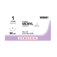Хирургическая нить Ethicon Викрил (Vicryl) 1, длина 90 см, колющая тупоконечная игла 48 мм, W9991
