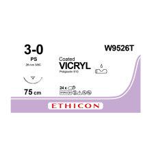 Хірургічна нитка Ethicon Вікріл (Vicryl) 3/0, довжина 75 см, звор-ріж. голка 26 мм, W9526T