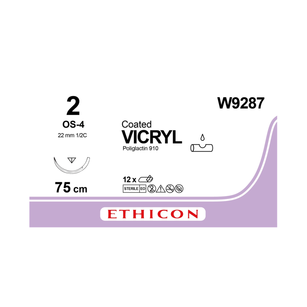 Хирургическая нить Ethicon Викрил (Vicryl) 2, длина 75 см, обр-реж. игла 22 мм, W9287